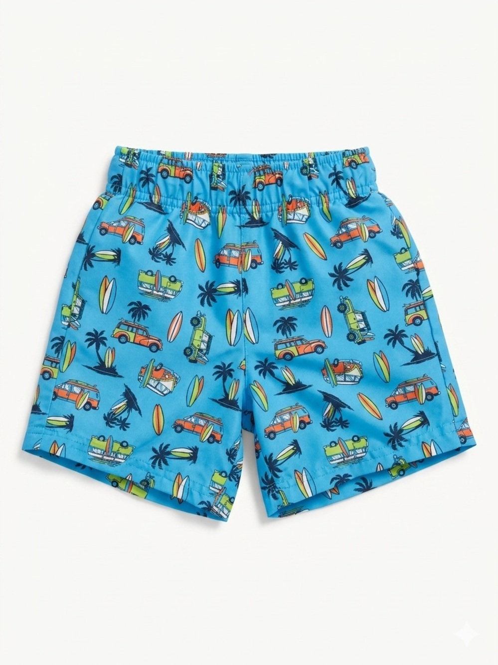 EUC Toddler Light Blue Surf Beach Print Swim Shorts Mesh Liner Size 2/3T
